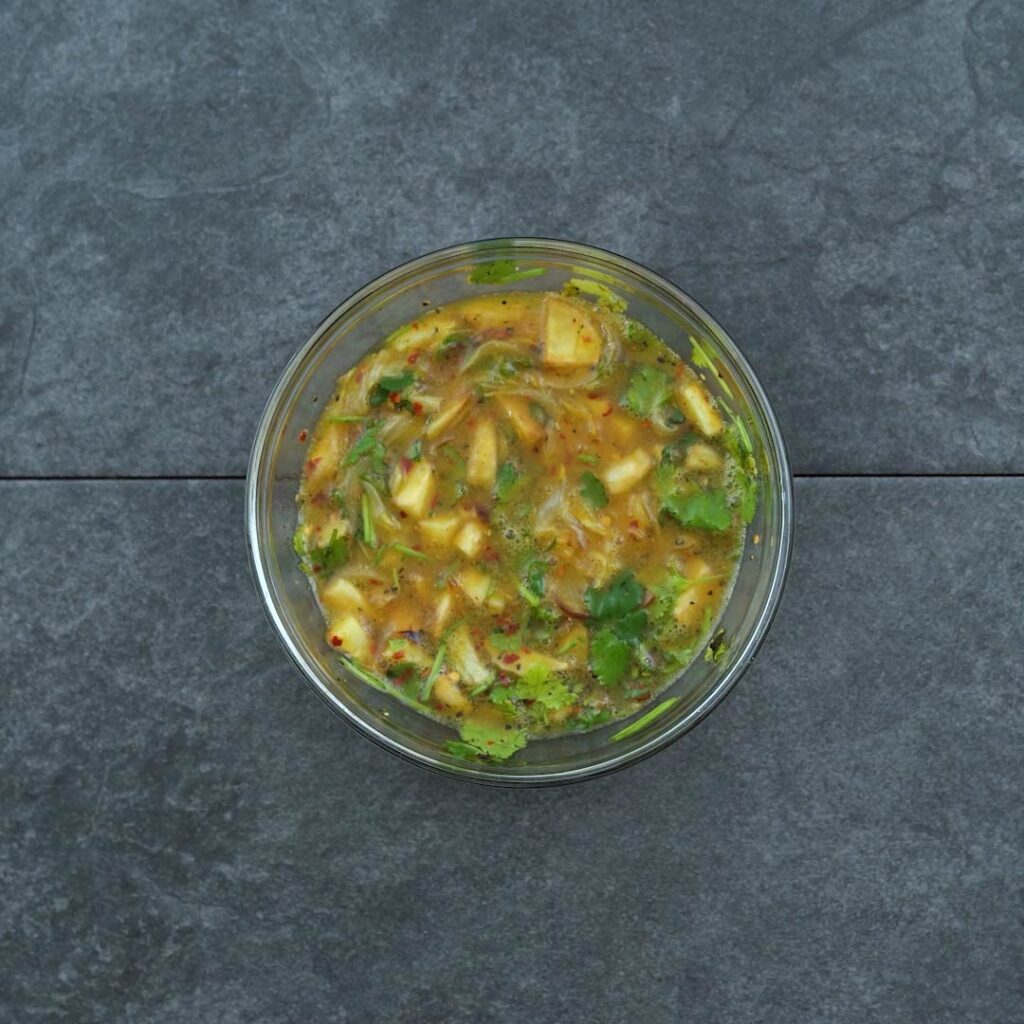 Thick onion potato egg mixture