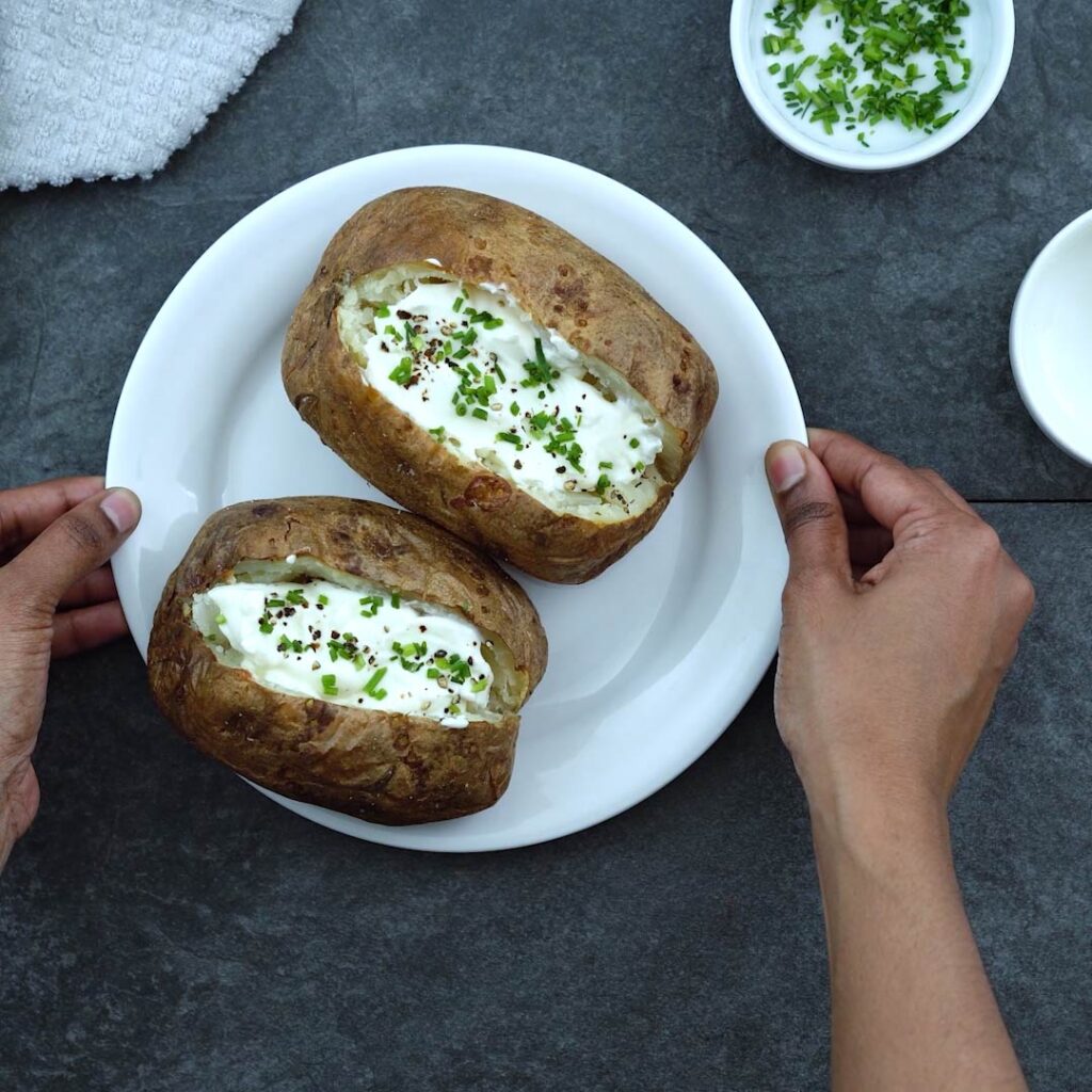 Serving Baked Potatoes in a plate