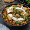 Samosa Chaat served in a bowl