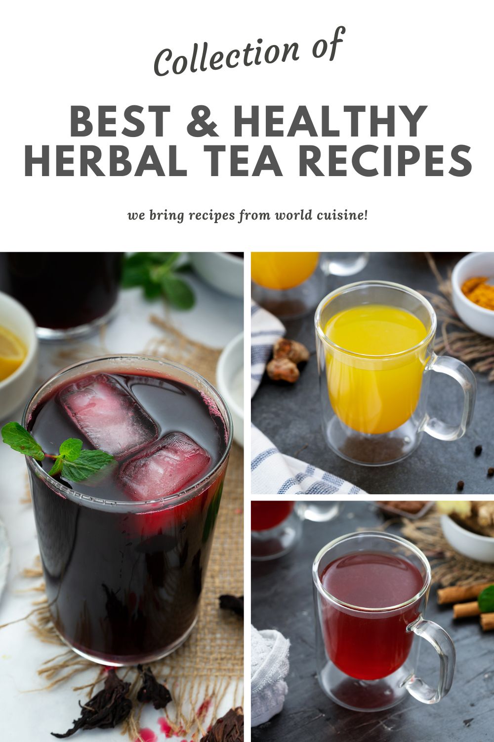 Image collage of healthy Herbal Tea drinks.