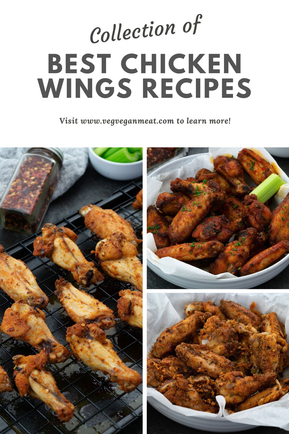 Collage of different chicken wings dishes