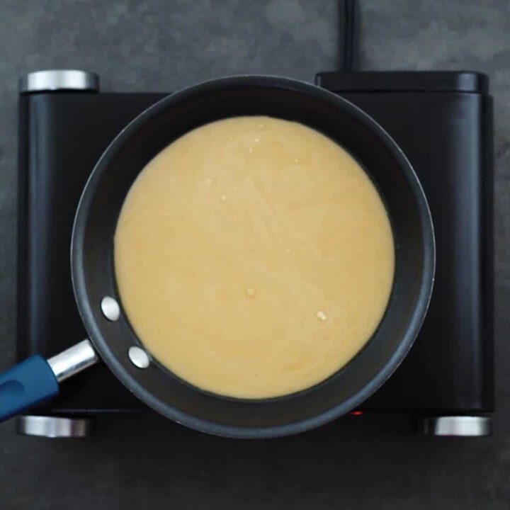 Cornstarch gravy mixture in a pan