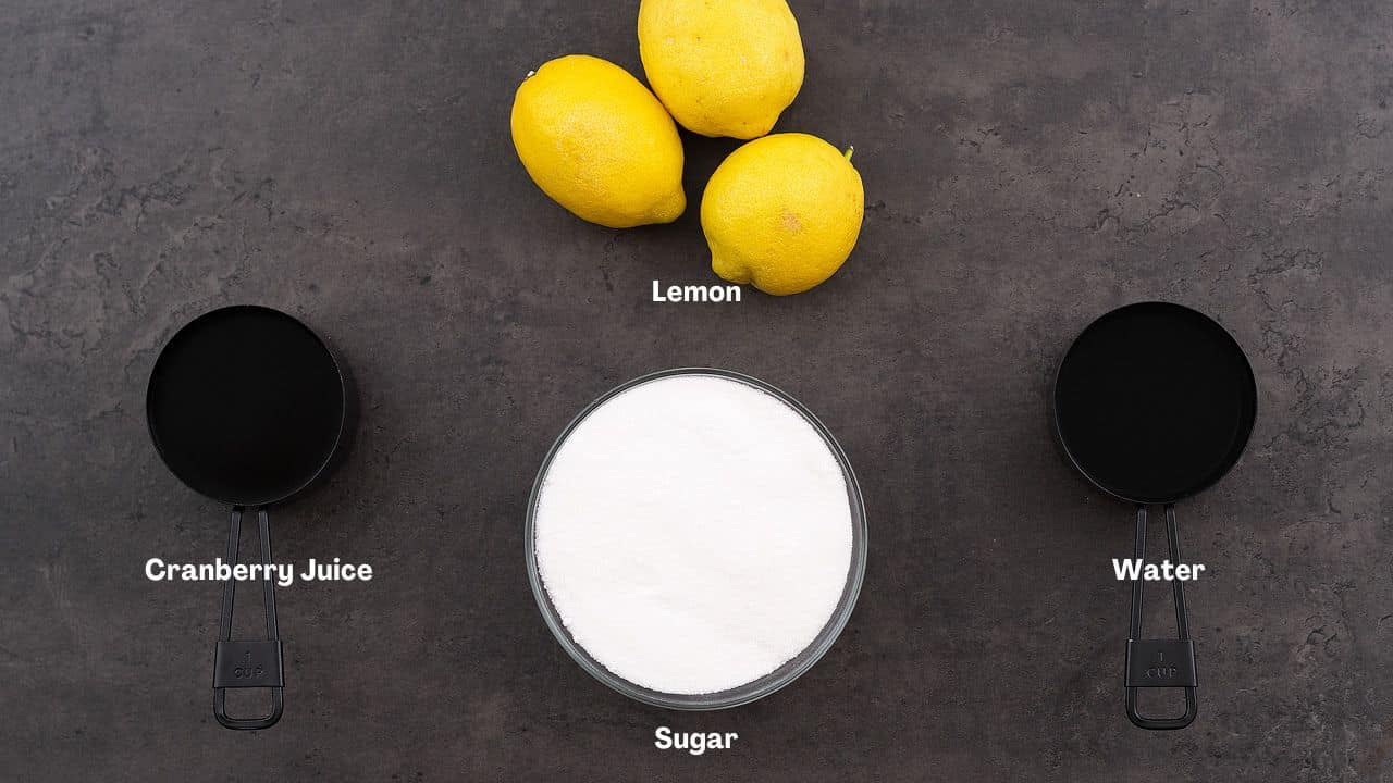 ink Lemonade ingredients placed on a gray table.