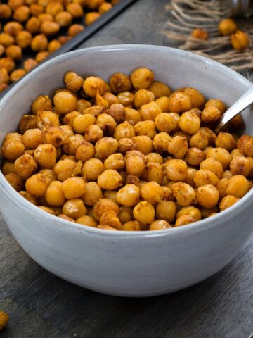 Roasted Chickpeas in a white bowl placed on a table