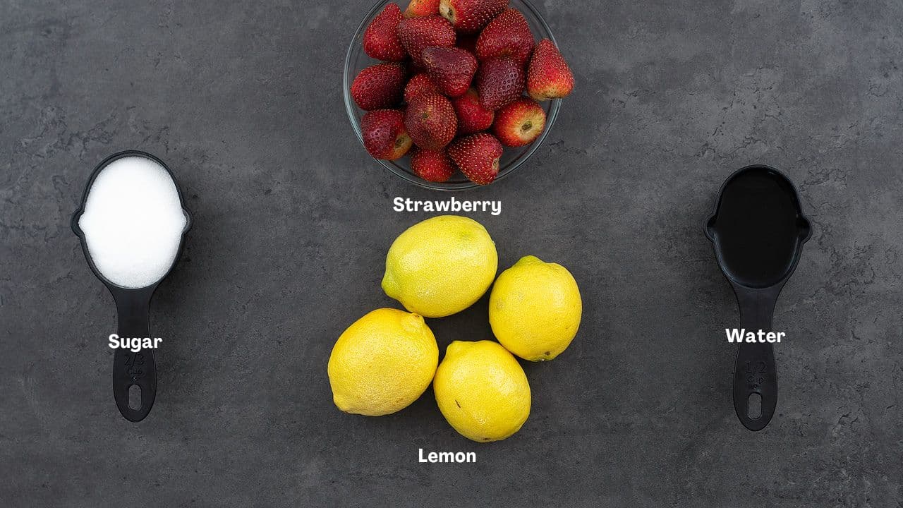 Strawberry Lemonade ingredients placed on a table.