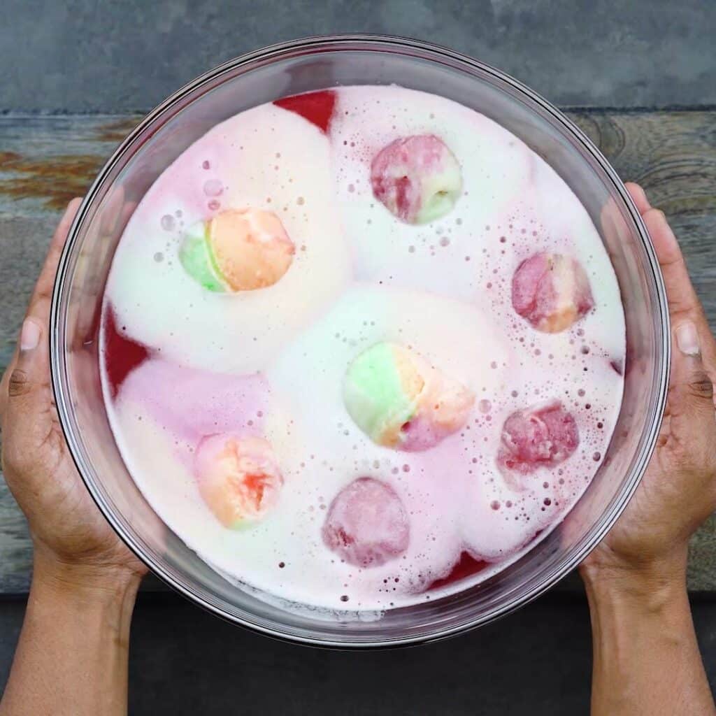 Rainbow Sherbet Punch in a bowl.