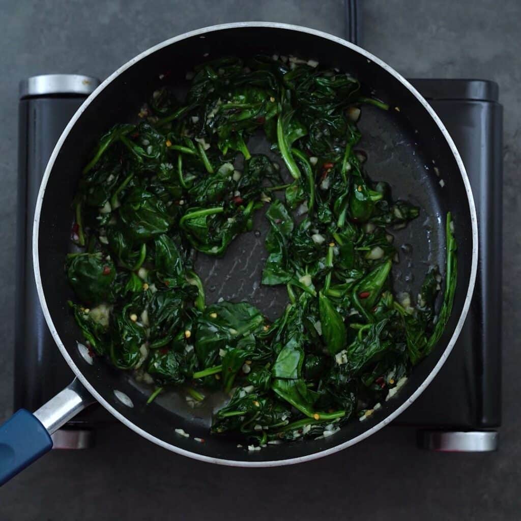 Sauteed Spinach in a pan