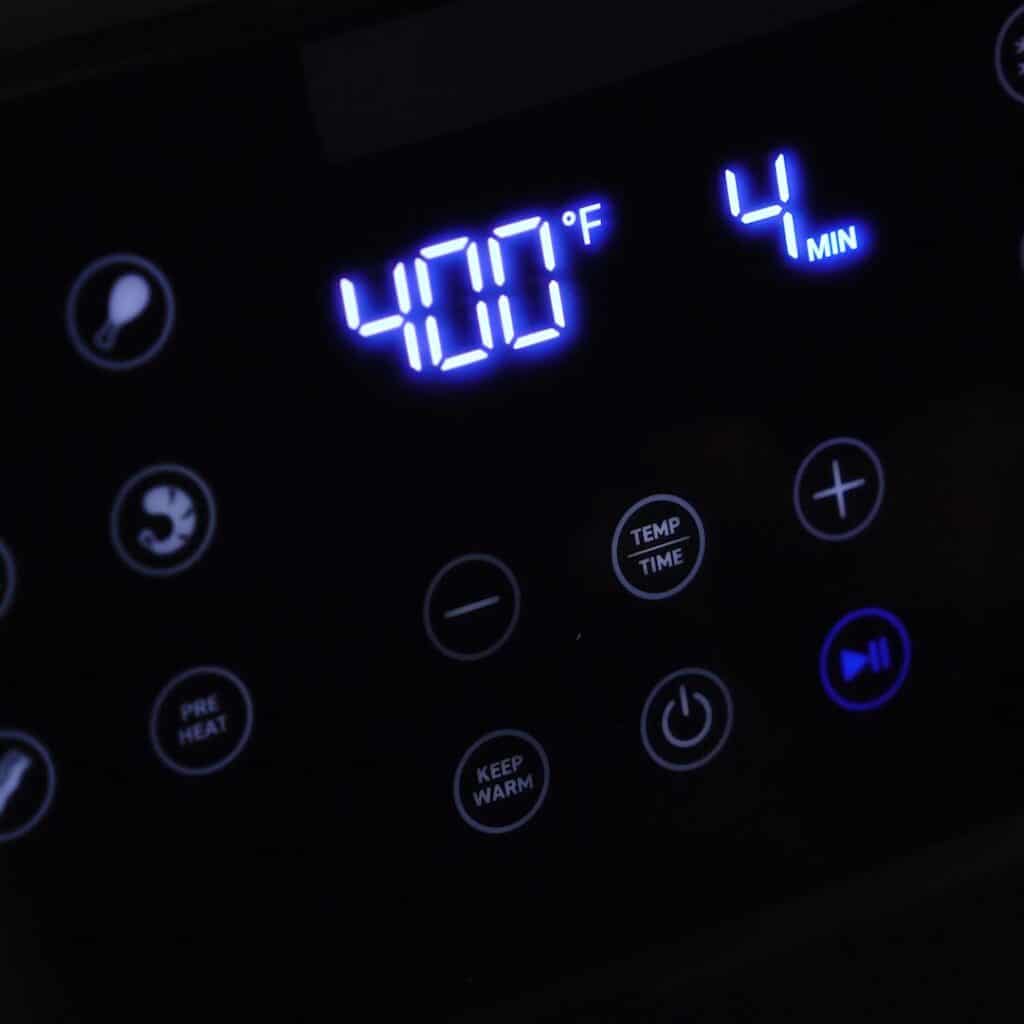 Air fryer showing 400° F and 4 minutes