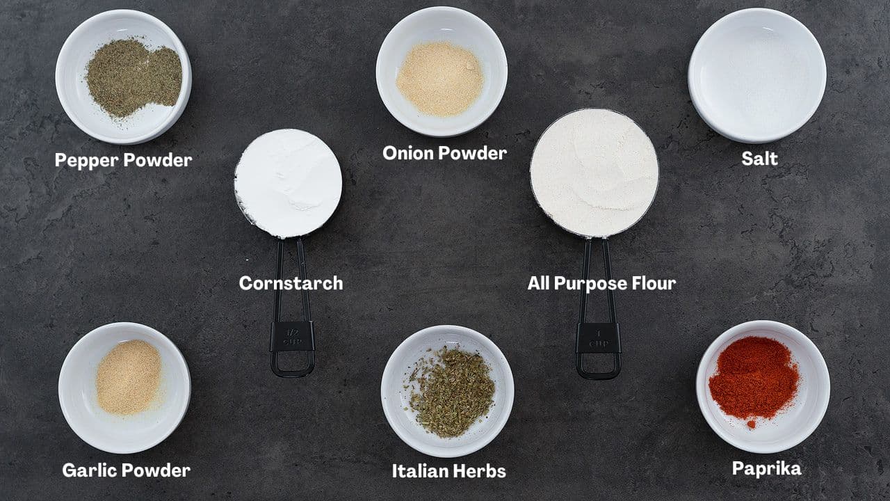 Fried chicken Ingredients placed on a grey table