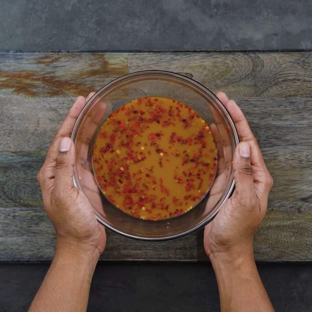 Sauce in a glass bowl for stir frying.