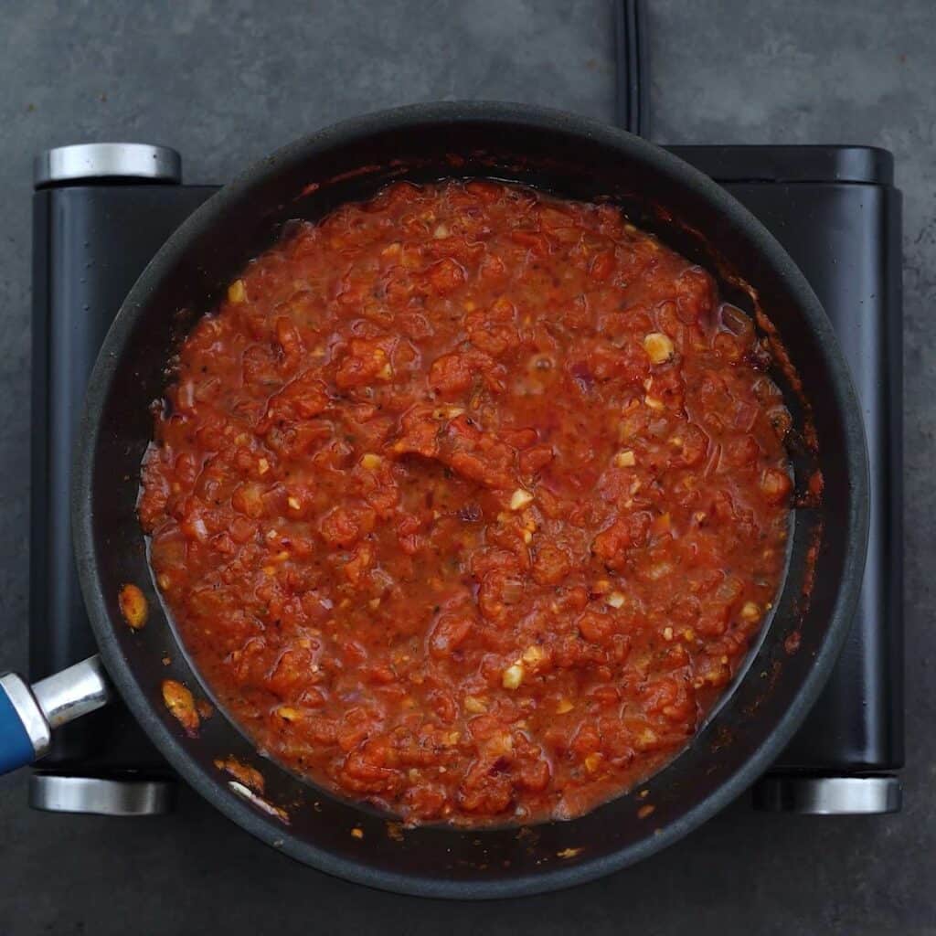 Marinara Sauce in the frying pan.