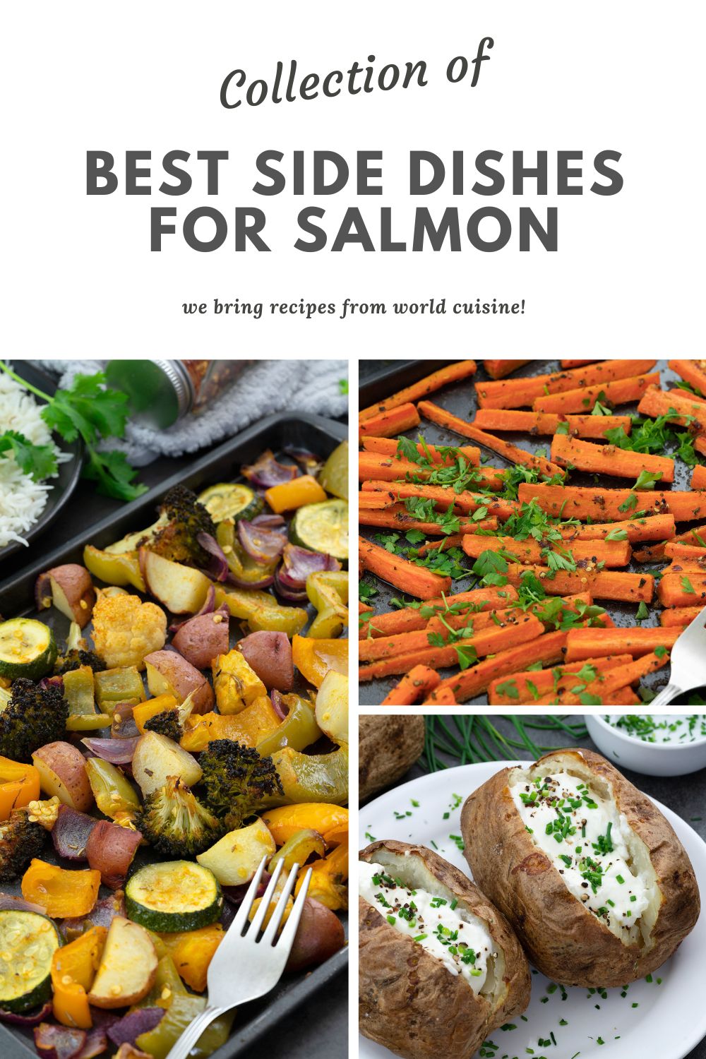 Image collage of best side dishes for salmon.