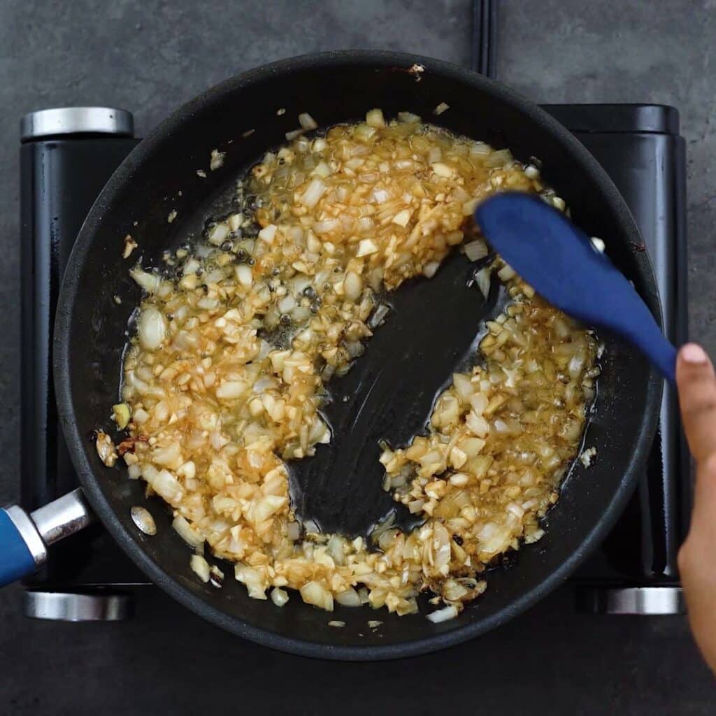 Sauteing onion and garlic.