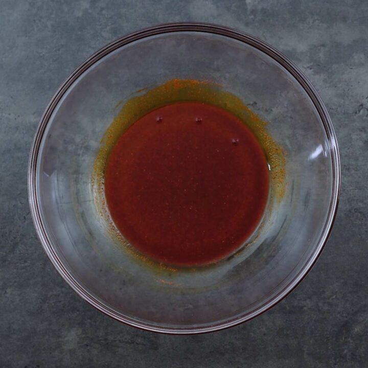 Chili oil in a wide bowl.