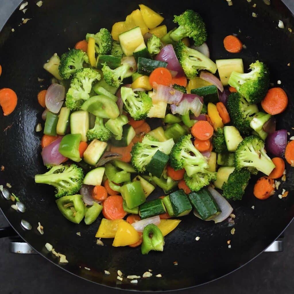 Stir Fried Vegetables in a wok.