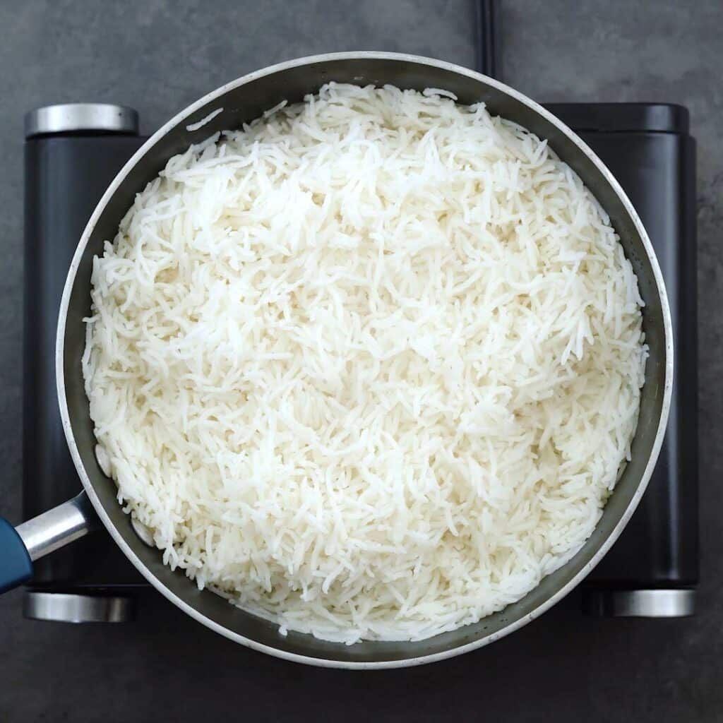Perfectly cooked Basmati Rice in a pot.