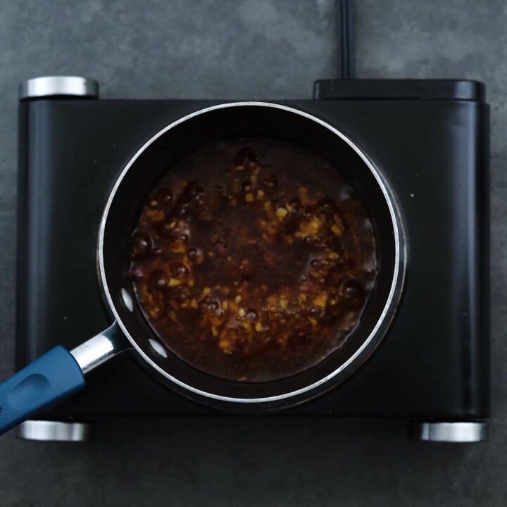 Sweet Chili Sauce mixture boiling in a saucepan.