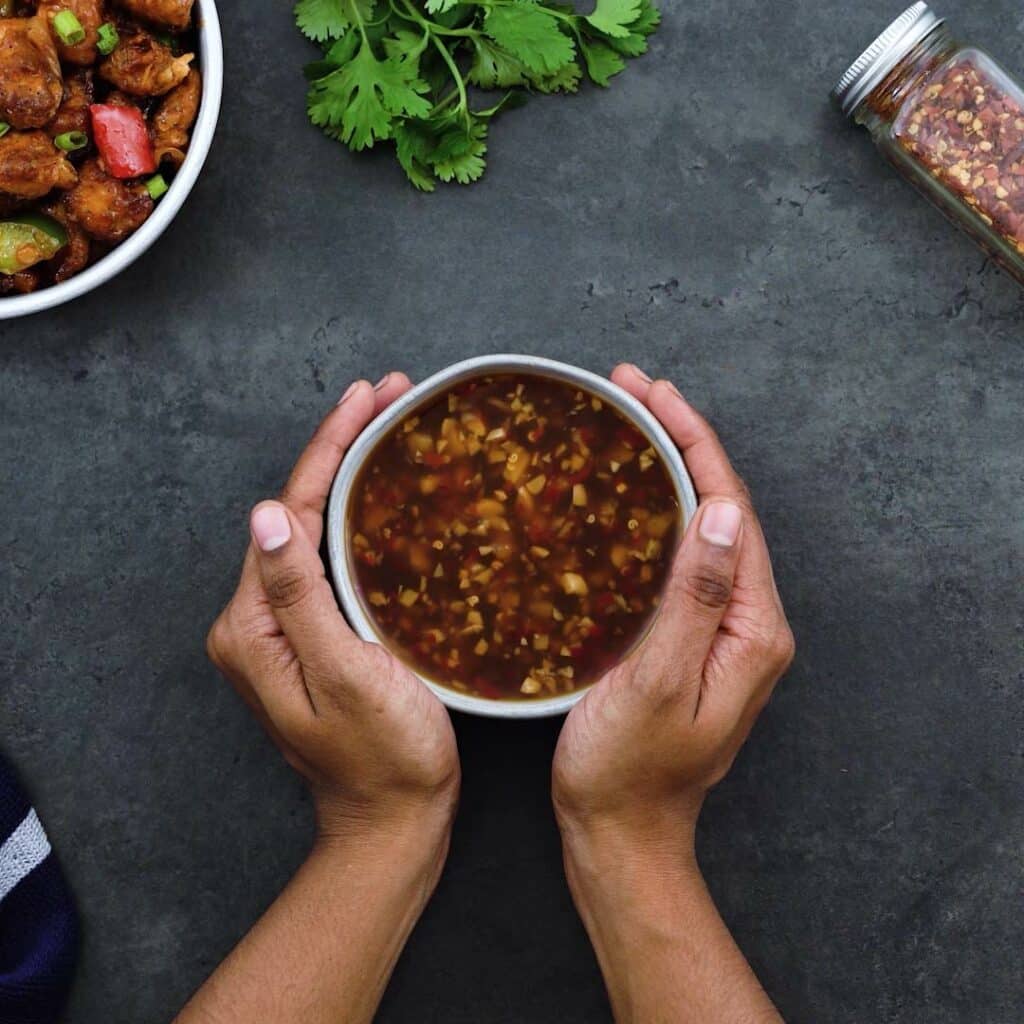 Serving Thai Sweet Chili Sauce in a small white bowl.