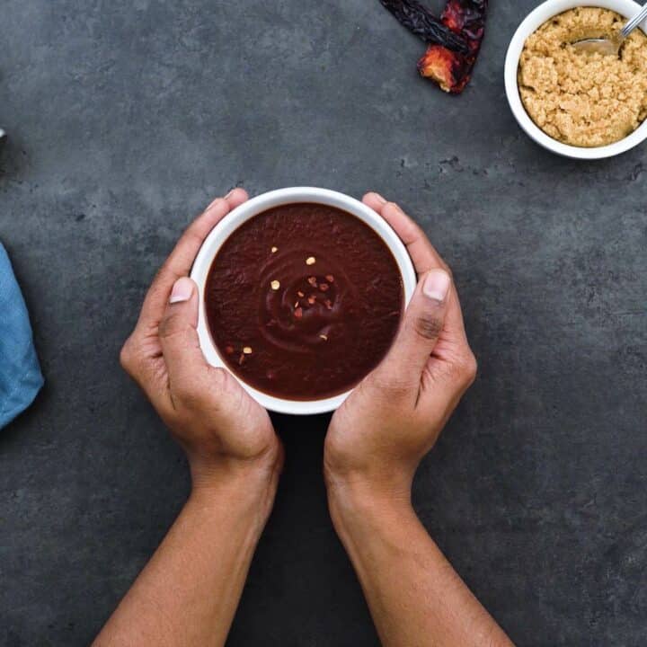 Serving Chili Sauce in a white bowl.