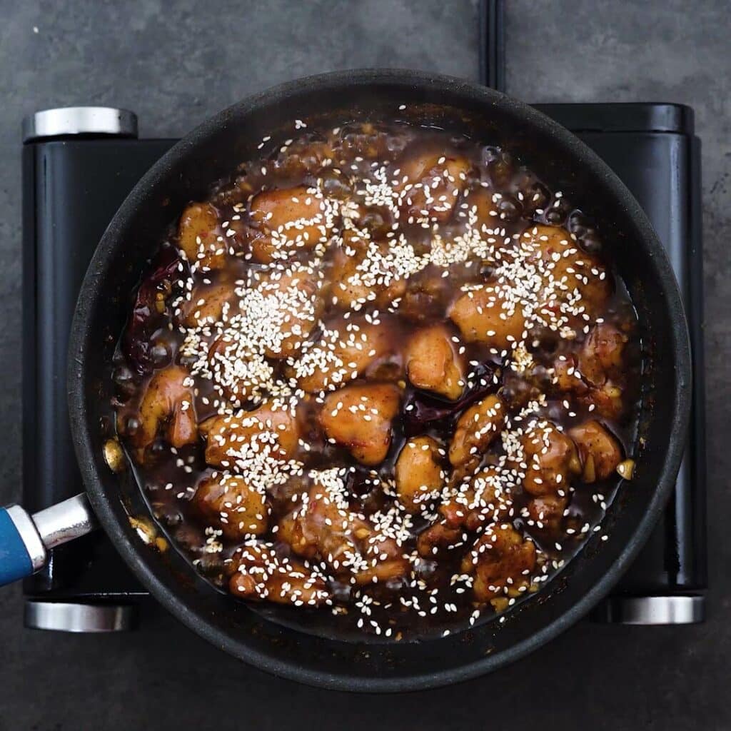 Teriyaki Chicken garnished with sesame seeds.