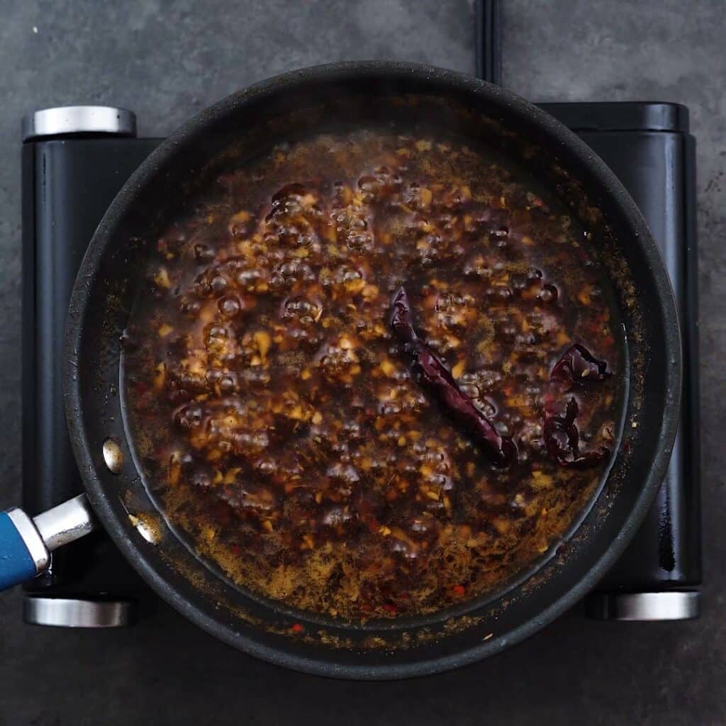 Teriyaki Sauce boiling in a pan.