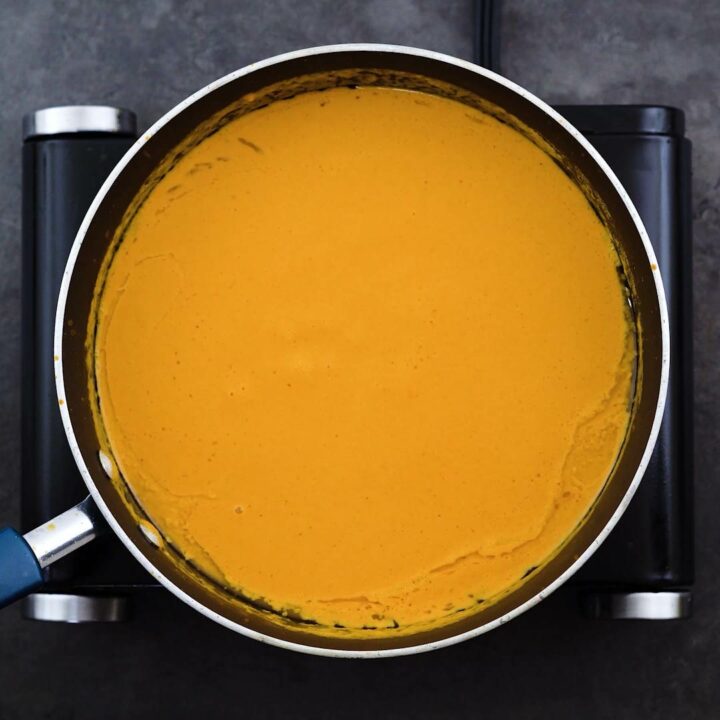 Butter chicken sauce in a pan.
