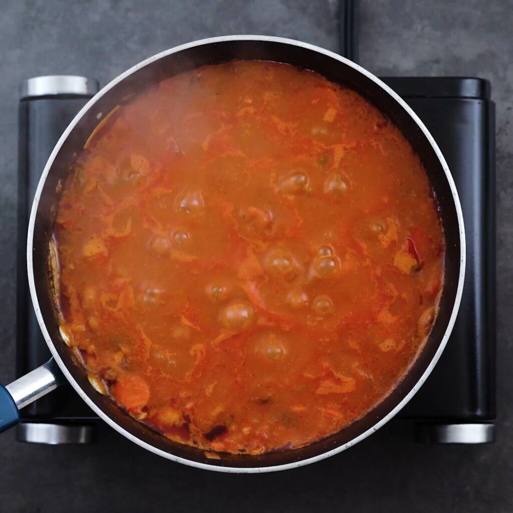 Veggie Chili mixture cooking in a pan.
