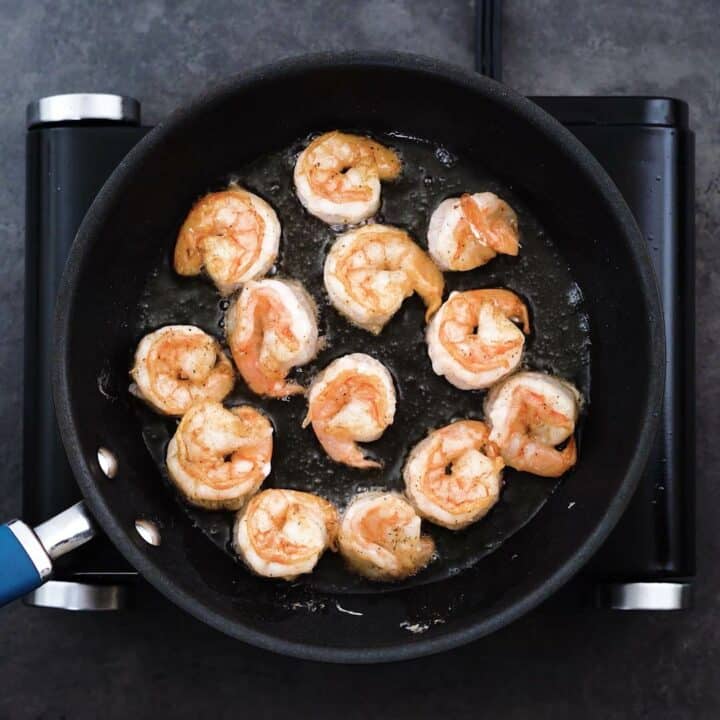 Shrimp frying in a pan.