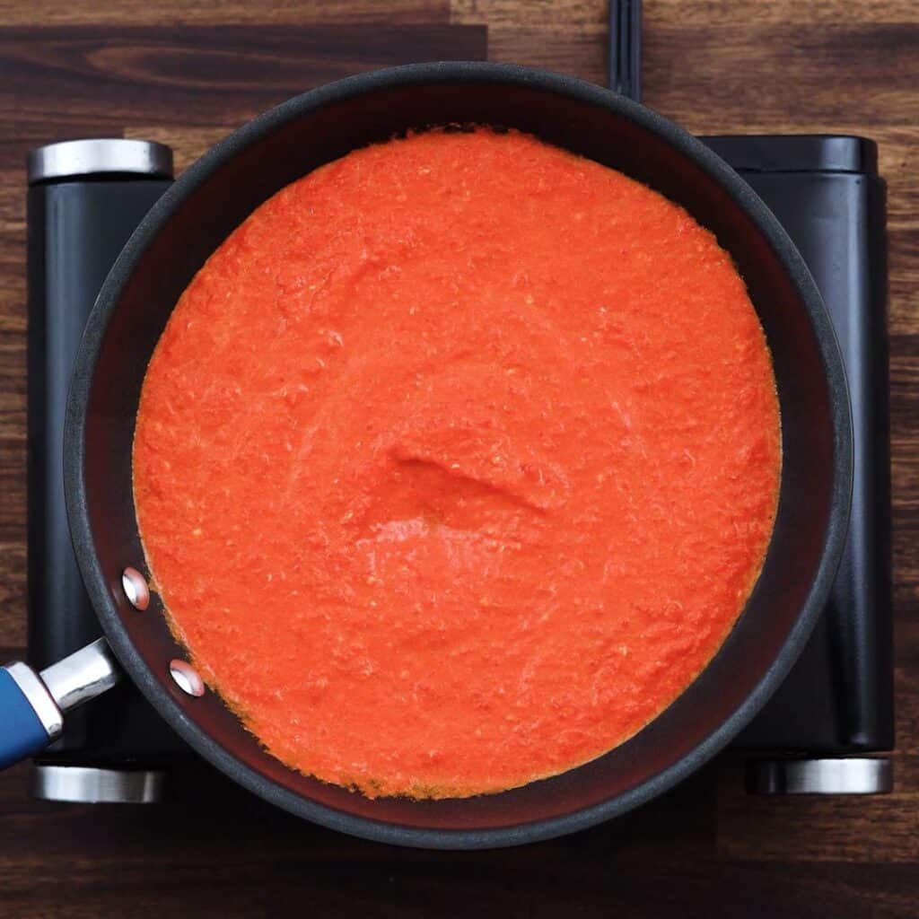 A pan with chili garlic sauce.