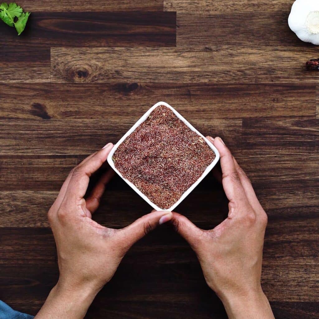 Serving Blackened Seasoning in a square bowl.