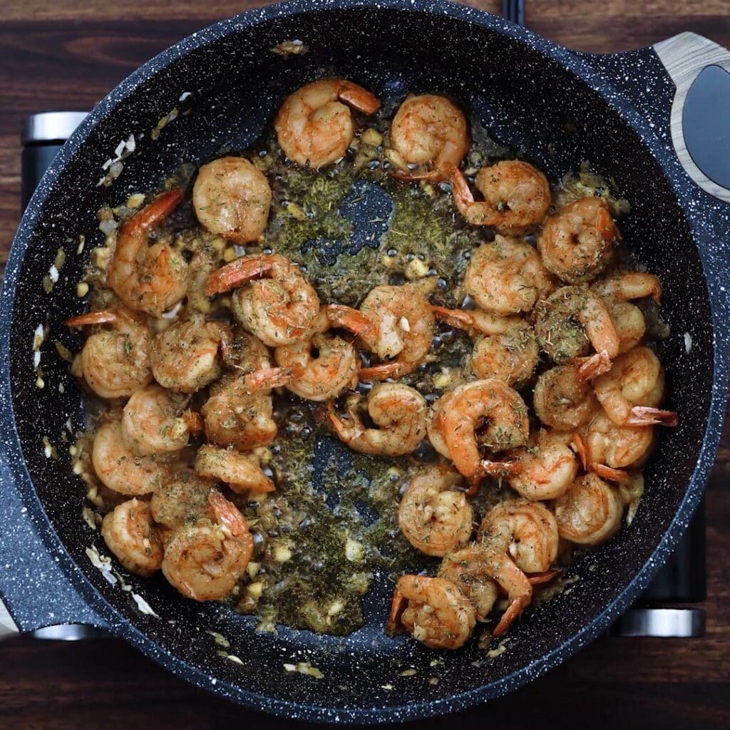 Sauteed Shrimp seasoned with dried herbs.