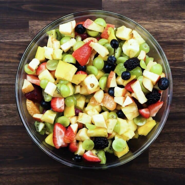 A bowl with fruit salad.