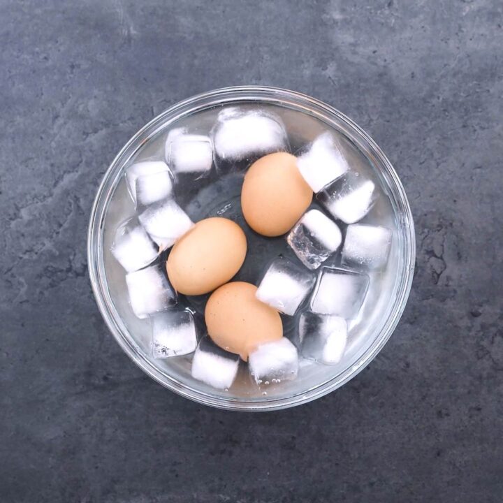 Boiled eggs in an ice bath.