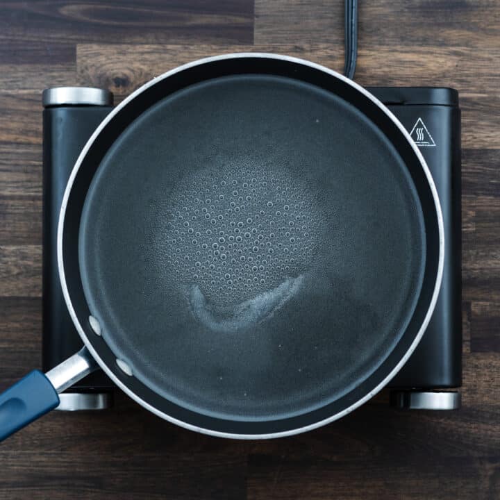 A pan with simmering water.