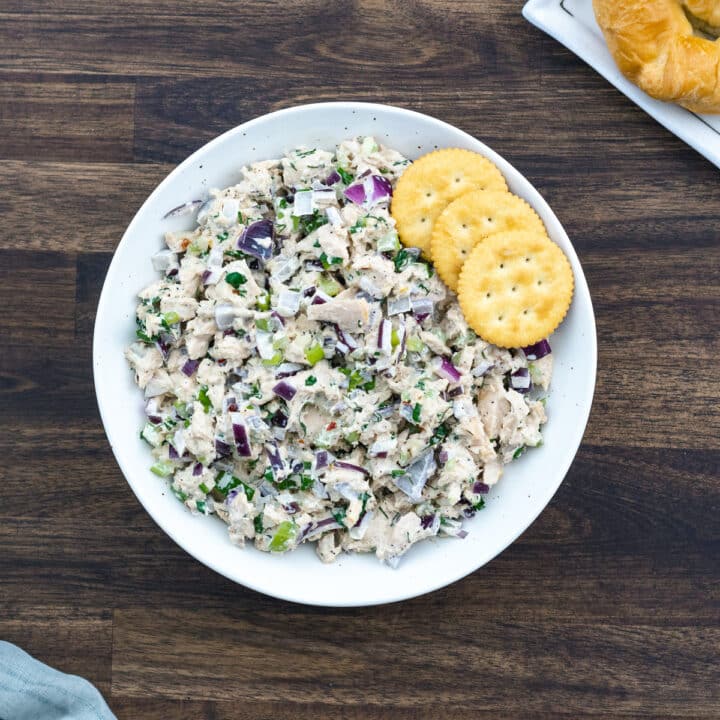 Tuna Salad served in a white serving bowl.