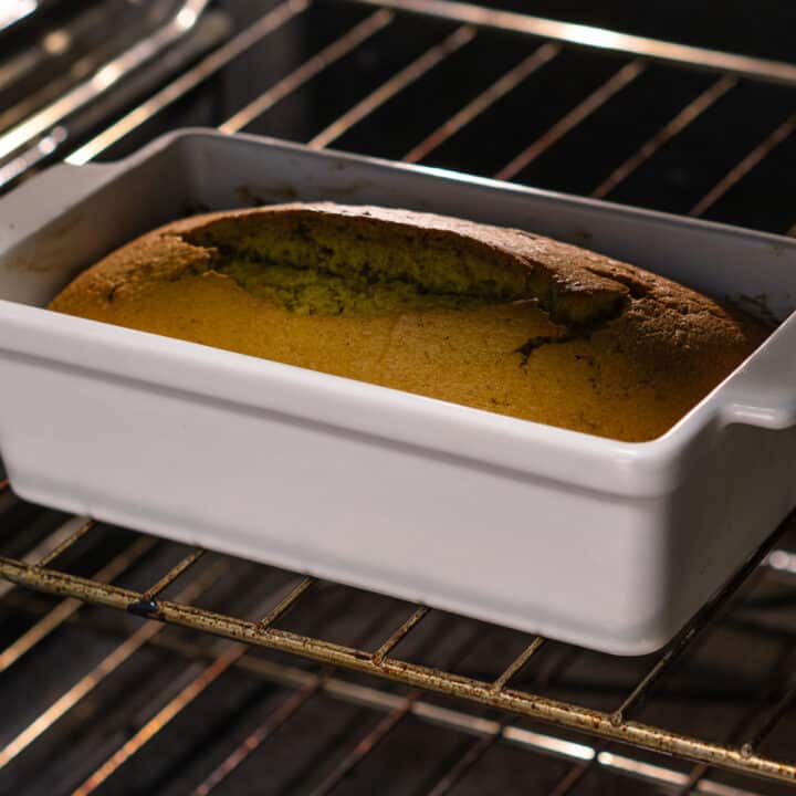 Pumpkin Bread baking inside the oven.