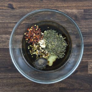 A bowl with Steak Marinade ingredients.