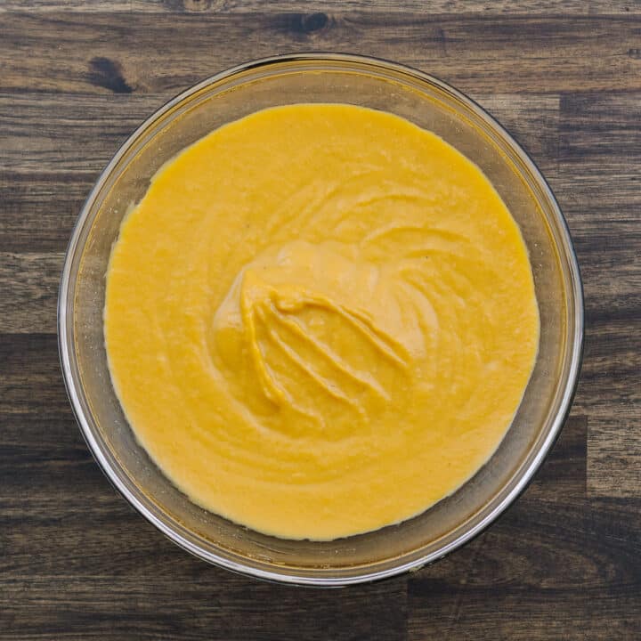 A bowl with pumpkin puree mix.