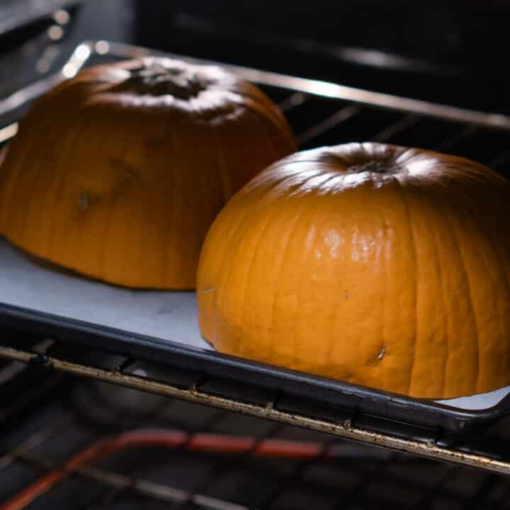 Pumpkin baking inside the oven.