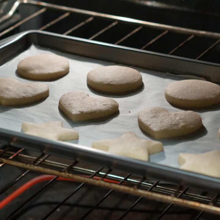 Shortbread cookie dough baking inside the oven.