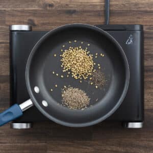 A pan with whole spices ready for toasting.