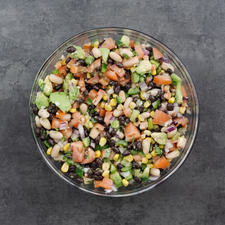 A colorful bowl of Cowboy Caviar salad, ready to be served.