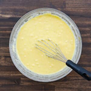 Smooth and lump-free Cornbread batter in a bowl.