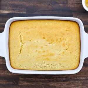 The golden sweet cornbread is ready to be served and enjoyed.